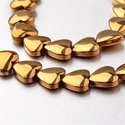 Electroplate Non-magnetic Synthetic Hematite Bead Strands, Heart, Golden Plated, 8x8x3mm, Hole: 0.7mm, about 55pcs/strand, 15.7 inch(G-F300-22B-03)