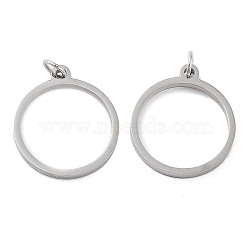 304 Stainless Steel Pendants, Laser Cut, with Jump Ring, Stainless Steel Color, Ring, 17x15x1mm, Hole: 2mm(STAS-G324-01A-P)