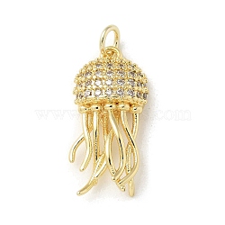 Brass Micro Pave Clear Cubic Zirconia Pendants, with Jump Ring, Sea Animals Charms, Jellyfish, 23x10.5x5mm, Hole: 3mm(KK-U046-02G-03)