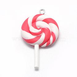 Handmade Polymer Clay Big Pendants, Lollipop, Red, 48~56x27~29x7~10mm, Hole: 2mm(CLAY-Q240-007B)