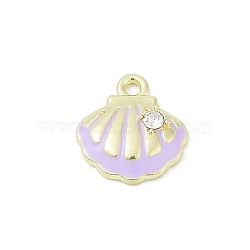 Rack Plating Alloy Enamel and Rhinestone Pendants, Cadmium Free & Nickel Free & Lead Free, Shell Shape, Golden, Lilac, 13x12x3.5mm, Hole: 1.5mm(PALLOY-R151-40G-04)