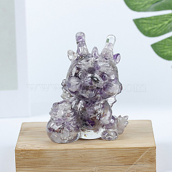 Resin Dragon Display Decoration, with Natural Amethyst Chips inside Statues for Home Office Decorations, 55x40x70mm(PW-WG73739-02)