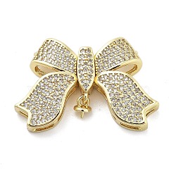 Brass Micro Pave Clear Cubic Zirconia Fold Over Clasps, Bowknot, Real 18K Gold Plated, 20x30.5x6mm, Hole: 1.2mm(KK-Z080-02G)