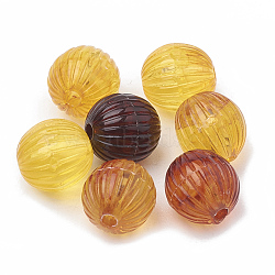 Acrylic Corrugated Beads, Imitation Amber, Round, Goldenrod, 8mm, Hole: 1.5mm(X-OACR-N001-09)