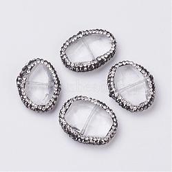 Natural Quartz Crystal Beads, with Polymer Clay Rhinestones, Flat Oval, 24~26x19~20.5x7~8mm, Hole: 1mm(RB-P014-19)