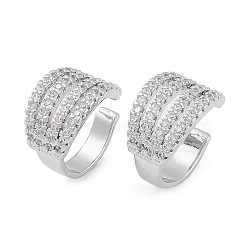 Brass Micro Pave Clear Cubic Zirconia Cuff Earring for Women, C-Shaped, Platinum, 14.5x10mm(EJEW-S225-20P-01)