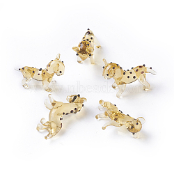 Home Decorations, Handmade Lampwork Display Decorations, Leopard, Light Khaki, 29~32x12~13x21~24mm(LAMP-L075-049)