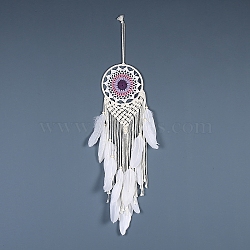 Iron Bohemian Woven Web/Net with Feather Macrame Wall Hanging Decorations, for Home Bedroom Decorations, Indigo, 590mm(PW-WG41914-05)