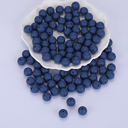 Round Silicone Focal Beads, Chewing Beads For Teethers, DIY Nursing Necklaces Making, Marine Blue, 15mm, Hole: 2mm(SI-JX0046A-112)