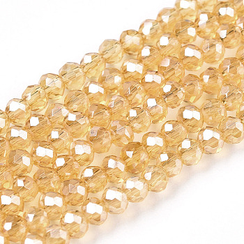 Electroplate Glass Beads Strands, Pearl Luster Plated, Faceted, Rondelle, Moccasin, 3.5~3.8x3mm, Hole: 0.4mm, about 113~115pcs/strand, 32~33cm