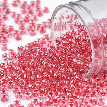 TOHO Round Seed Beads, Japanese Seed Beads, (355) Inside Color Crystal/Siam Lined, 8/0, 3mm, Hole: 1mm, about 222pcs/10g