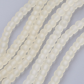 Transparent Glass Bead Strands, Frosted, Round, Light Goldenrod Yellow, 4mm, Hole: 1.1~1.6mm, about 200pcs/strand, 31.4 inch