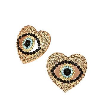 Vintage Heart-shaped Diamond Eye Stud Earrings for Party and Travel, Golden