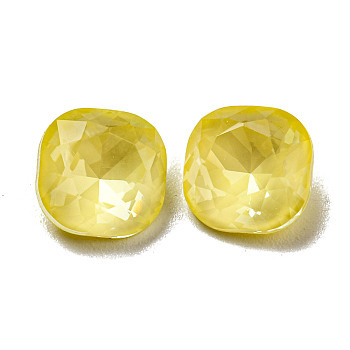 Glass Rhinestone Cabochons, Point Back & Back Plated, Faceted, Square, Jonquil, 8x8x4mm