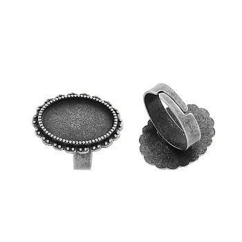 Vintage Adjustable Iron Finger Ring Components Alloy Cabochon Bezel Settings, Cadmium Free & Lead Free, Antique Silver, Oval Tray: 18x13mm, 17x5mm