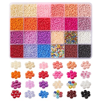 6408Pcs 24 Style 8/0 Glass Seed Beads, Opaque & Baking Paint, Round, Mixed Color, 2.5~3.5x2~3mm, Hole: 0.8~1.2mm, about 267Pcs/style