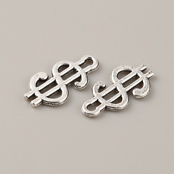 Money Theme Tibetan Style Alloy Pendants, Antique Silver, Dollar Sign, 17.5x8.5x1mm, Hole: 2.8x1mm