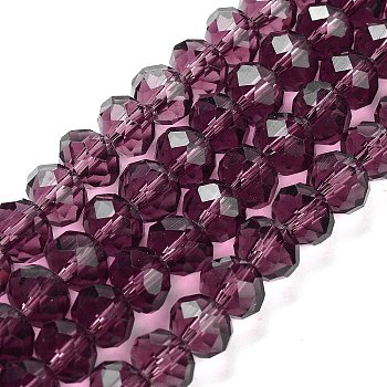 Handmade Glass Beads, Faceted Rondelle, Purple, 8x6mm, Hole: 1mm, about 63~65pcs/strand, 39~40cm