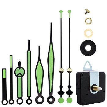 Plastic Long Shaft Clock Movement Mechanism, with Aluminum Pointer, Green, 56x56x16mm
