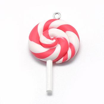 Handmade Polymer Clay Big Pendants, Lollipop, Red, 48~56x27~29x7~10mm, Hole: 2mm
