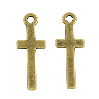 Tibetan Style Alloy Cross Pendants, Cadmium Free & Nickel Free & Lead Free, Antique Bronze, 30x11x1.5mm, Hole: 2.5mm