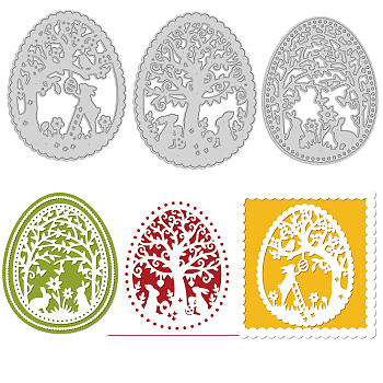 3Pcs 3 Styles Carbon Steel Cutting Dies Stencils, for DIY Scrapbooking, Photo Album, Decorative Embossing Paper Card, Stainless Steel Color, Easter Egg & Tree & Rabbit, Easter Theme Pattern, 6.5~7x8.2~8.7x0.08cm, 1pc/style