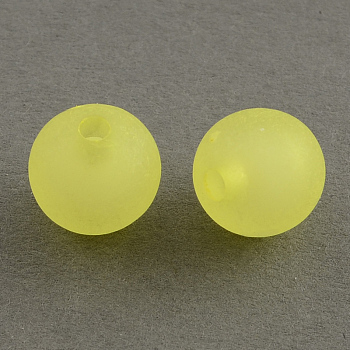 Frosted Acrylic Beads, Bead in Bead, Round, Yellow, 10mm, Hole: 2mm, about 588pcs/300g