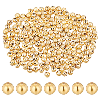 Elite Brass Spacer Beads, Long-Lasting Plated, Round, Real 24K Gold Plated, 5mm, Hole: 1.4mm, 200pcs