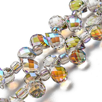 Full Rainbow Plated Electroplate Transparent Glass Beads Strands, Faceted, Teardrop, Light Grey, 6x5x5mm, Hole: 0.8mm, about 108pcs/strand, 16.14''(41cm)