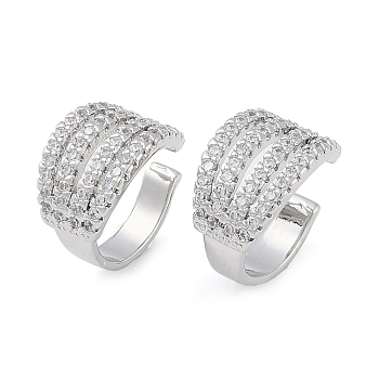 Brass Micro Pave Clear Cubic Zirconia Cuff Earring for Women, C-Shaped, Platinum, 14.5x10mm