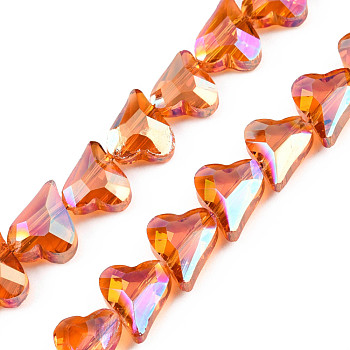 Electroplate Transparent Glass Beads Strands, Faceted, Heart, Coral, 12x10x5mm, Hole: 1mm, about 60Pcs/strand, 24.41 inch(62cm)