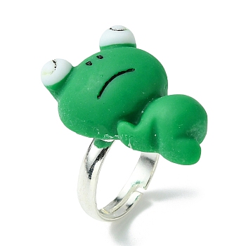 Frog Resin Finger Ring, Silver Brass Adjustable Ring, Medium Sea Green, Inner Diameter: 14.5mm