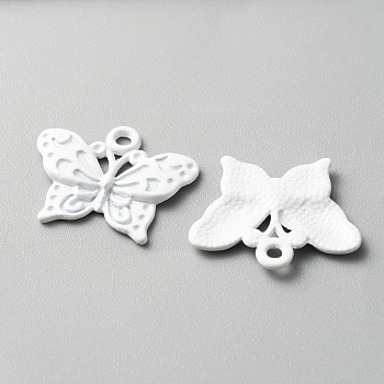 Baking Painted Alloy Pendants, Butterfly Charm, White, 16.5x20x2mm, Hole: 1.5mm