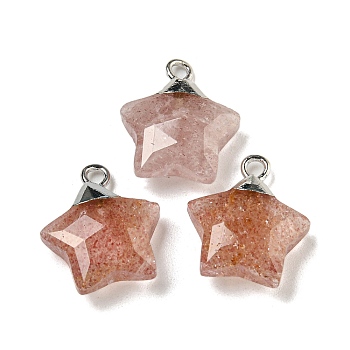 Natural Strawberry Quartz Pendants, with Rack Plating Brass Findings, Star, 18x15x6mm, Hole: 2mm