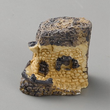Resin Imitation Stone House Display Decorations, Moss Micro Landscape Garden Decorations, Light Khaki, 24x30x28.5mm