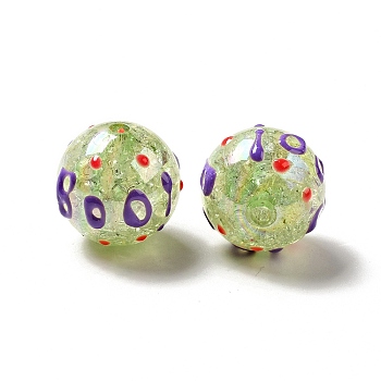 AB Color Transparent Crackle Acrylic Round Beads, Halloween Boo Bead, with Enamel, Light Green, 19.5x20mm, Hole: 3mm