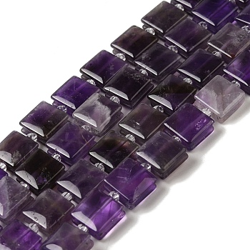 Natural Amethyst Beads Strands, Square, with Seed Beads, 10~10.5x10~10.5x5~5.5mm, Hole: 1.6mm, about 32pcs/strand, 15.16~15.35 inch(38.5~39cm)