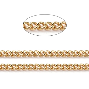 Brass Curb Chains, Twisted Chains, Soldered, Long-Lasting Plated, with Spool, Real 18K Gold Plated, 3x2x0.5mm, about 16.4 Feet(5m)/roll
