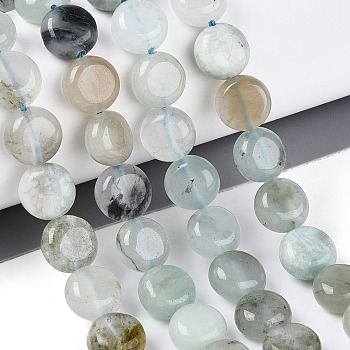 Natural White Jade Beads Strands, Flat Round, Light Cyan, 9.5~10.5x5.5~6mm, Hole: 0.8~1mm, about 38~40pcs/strand, 15.16~15.55''(38.5~39.5cm)