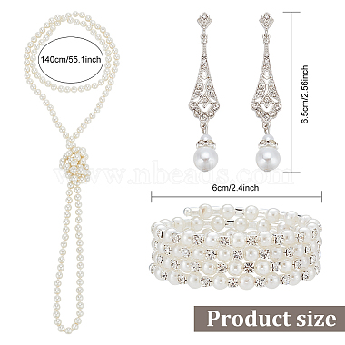 Plastic Pearl Beaded Necklace & Wrap Bracelet & Teardrop Dangle Stud Earrings with Crystal Rhinestone(SJEW-AN0001-03)-2