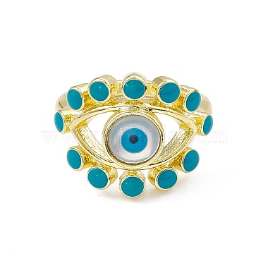 Deep Sky Blue Natural Shell Evil Eye Open Cuff Ring with Enamel(RJEW-I091-05G)-2