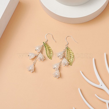 ABS Plastic Flower of Life with Shell Pearl Beaded Dangle Earrings(EJEW-TA00182)-2