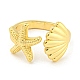 Starfish & Shell Rack Plating Brass Open Cuff Rings(RJEW-N047-02G-RS)-2