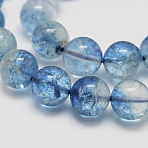 Dyed Round Natural Crackle Quartz Beads Strands, Sky Blue, 10mm, Hole: 1mm, about 38pcs/strand, 15.5 inch(G-K084-10mm-03A)