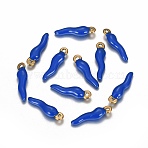 Ion Plating(IP) 304 Stainless Steel Pendants, Enamelled Sequins, Horn of Plenty/Italian Horn Cornicello, Golden, Blue, 18x5x3.5mm, Hole: 1.5mm(STAS-I157-05G-02)