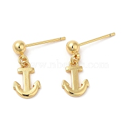 Rack Plating Brass Anchor Dangle Stud Earrings, Lead Free & Cadmium Free, Real 18K Gold Plated, 18x8mm(EJEW-D061-47G)
