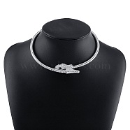 Alloy Round Snake Chain Necklaces, Magnetic Snake Rhinestone Bracelet, Platinum, 16.73 inch(42.5cm)(NJEW-Z020-02P)