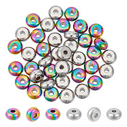 40Pcs 2 Styles 201 & 304 Stainless Steel Beads Sets, Disc/Rondelle, Mixed Color, 9.5~10x5mm, Hole: 3mm, 20pcs/style(STAS-UN0051-97)
