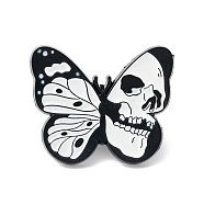 Butterfly with Skull Enamel Pin, Halloween Alloy Brooch for Backpack Clothes, Electrophoresis Black, White, 25x30.5x2mm(JEWB-K053-08EB)