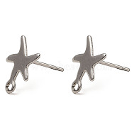 Starfish Shape 201 Stainless Steel Stud Earrings Findings, with 304 Stainless Steel Pins &  Horizontal Loops, Stainless Steel Color, 11.5x8.5mm, Hole: 1.2mm, Pin: 0.7mm(STAS-Q251-03P)